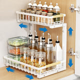 2 Tier Under Sink Organizer Slide out Pull out Cabinet Organizer Shelf for Kitchen Closet Organization White