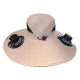 Solar Rechargeable Fan Hat with Dual Fans for Fishing Camping Outdoor Beige