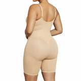 Seamless Bodysuit with Front Zipper Hook and Adjustable Straps Nude