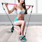 Multifunctional Pilates Bar Kit with Resistance Bands Portable Home Gym Core Strength Training Exercise Accessories Pink