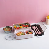 Stackable 3-Compartment Bento Box Lunch Containers with Dinnerware & Seal Cover Pink
