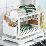 2-Tier Dish Drying Rack - Stainless Steel Dish Rack with Utensil Holders for Kitchen White