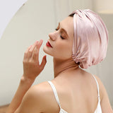 100% Silk Bonnet Sleep Cap for Women Hair Care Adjustable Knotted Turban Hat Pink