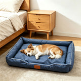 Square Cat Dog Pet Bed Oxford Fabric Raised Edge for Sofa Use Navy Blue