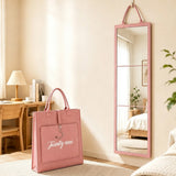 Foldable 3-Panel Full Length Mirror with Handle for Makeup Dance Practice Pink