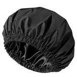 Reusable Polyester Satin Shower Cap Double-Layer Water-Resistant for Women Black