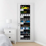 5-Tier Over the Door Storage Organizer with 10 Side Mesh Pockets Hanging Organizer with Clear Windows Black