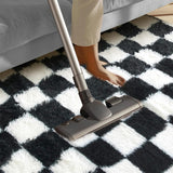 Modern Checkered Style Plush Rug Soft Area Rug for Bedroom Living Room Home Office Black