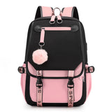 Girls Backpack for Middle School Students with USB Charging Port Pink