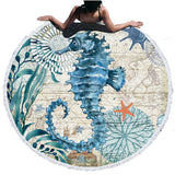 150cm Seahorse Round Beach Towel Microfiber Quick Dry Beach Blanket