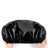 2 PCS Extra Large Waterproof Reusable PEVA Shower Caps for Long Hair Black