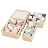 6 Piece Foldable Drawer Bins Nonwoven Organizer 3 Sizes with Zippers Khaki