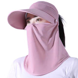 2PCS 3 in 1 Ponytail Sun Hat with Detachable Face Cover and Chin Strap Light Gray And Pink