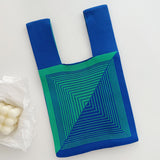 Hooking Tote Bag Small Cute Knot Wristlet Knitted Bag Knitted Wrist Purse Blue Line