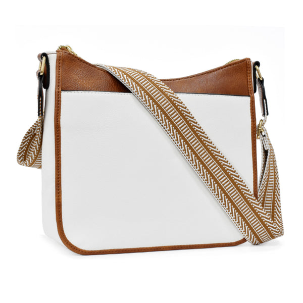 PU Leather Crossbody Bag for Women Sling Shoulder Bag with Wide Adjustable  Strap White