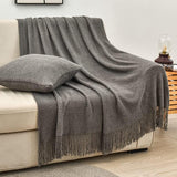 Vintage Knitted Throw Blanket with Tassels for Sofas Bed Dark Gray