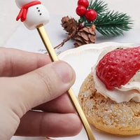 6Pcs Christmas Cutlery Cake Dessert Coffee Stainless Steel Spoon Fruit Fork Tableware Style 3
