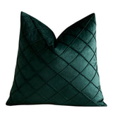 Velvet Cushion Cover Rhombus Pleated for Bedroom Sofa Window Seat Green