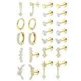 12 Pairs Studs and Hoops Set Earrings Fashion Cartilage Stackable Jewelry for Women Gold