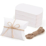 50 PCS Kraft Paper Pillow Gift Boxes with Ribbons for Weddings and Parties White