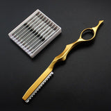 Hair thinning Razor Hairdressing Thinning Shaper Comb Styling Razor / 10 Blades Gold
