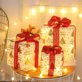 3PCS Lighted Christmas Gift Boxes with 8 Modes for Indoor and Outdoor Decor Red