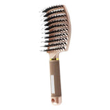 Detangle Nylon Boar Bristle Brush Head Scalp Comb Gold