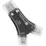 4-in-1 Multi-Port Memory Card Reader – USB, USB-C, Micro USB, SD/TF Card Slots and iOS Charging Port Adapter