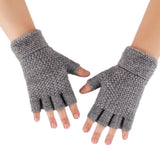 Winter Warm Fingerless Gloves Thermal Half Finger Knitted Mittens Light Grey