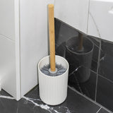 6 Pcs Bathroom Wash Set with Bamboo Lids and Plastic Body White