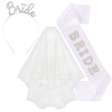 3Pcs Bride to Be Headband with Sash and Veil for Bachelorette Party Decorations White Rhinestone