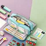 Soft Polyester Pencil Pouch with Multiple Pockets for Student Teen Sky Blue