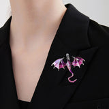 Set of 2Pcs Fashion Flying Dragon Brooch Pin Retro Dragon Lapel Pin Clothing Hat Decoration Purple and Blue