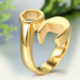 Stainless Steel Industrial Punk Ring Wrench Shape for Men and Women Gold
