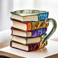 300ml Painted Book Mug Novelty Glass Coffee Cup for for Book Lover Style 2