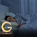 Wireless Charger Atmosphere Lamp Digital Alarm Clock Bluetooth Speaker G-Shape Night Light White