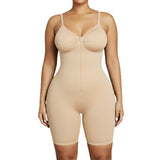 Seamless Bodysuit with Front Zipper Hook and Adjustable Straps Nude