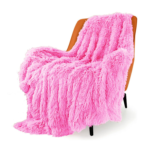 Shaggy Faux Fur Throw Blanket Plush Decorative Couch Sofa Blanket Pink