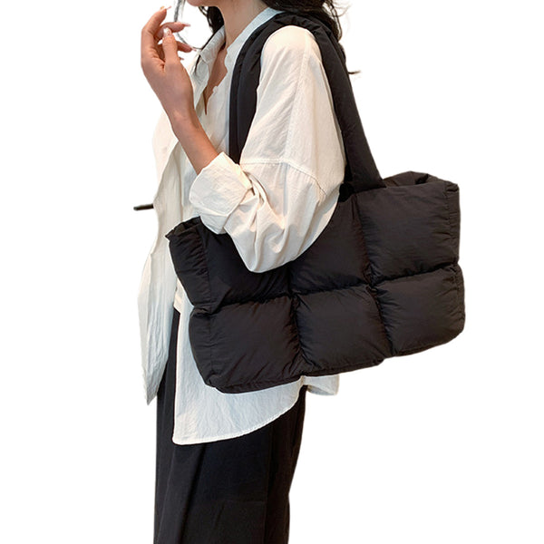 Puffer Tote Bag Large Quilted Puffy Handbag Lightweight Satchel Purse Black