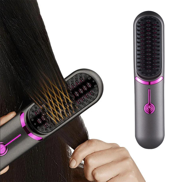 Cordless Hair Straightener Brush Protable Hair Straightening Comb for Home Travel Outdoor Gray