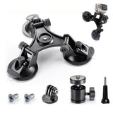 Triple Suction Cup Mount for GoPro and Action Cameras  Adjustable Camera Mount with Ball Head