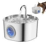USB Powered 2.2L Stainless Steel Pet Water Fountain Easy Drinking Fountain for Cats and Small Pets Round Window Style