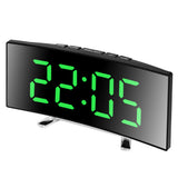 Curved LED Mirror Alarm Clock with Temperature Display for Bedroom Bedside Use Green