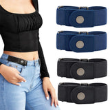 4Pcs Set No Buckle Elastic Belt for Jeans and Pants Adjustable Waistband Tightener with Double Ring Design Stretch Belt Loop Strap Blue and Black