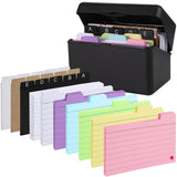 Document Organizer Box with Ruled Index Cards Set for Easy Organization of Notes Recipes Black