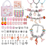 DIY Kids Bracelet Making Kit with Charms & Beads Jewelry Craft Set for Girls’ Gifts Pink