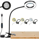 5X Magnifying Glass with LED Light 3 Color Modes Adjustable Desk Magnifier with Clip for Reading Crafts Black
