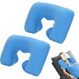2PCS Inflatable Travel Neck Pillow for Car Plane Soft Velvet PVC Portable Sky Blue