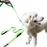 Reflective Dog Leash with Padded Handle Outdoor Dog Training Chain Dual Handle Lead Double Handle Lead Green