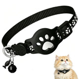 Adjustable Cat Collar with Holder Compatible with Apple AirTag Reflective Collar with Bell for Kittens Cats Black
